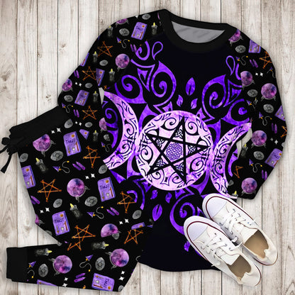 Wicca Triple Moon Pajama Set |Sleepwear Pjs Sets | Raglan Shirt Pants Set