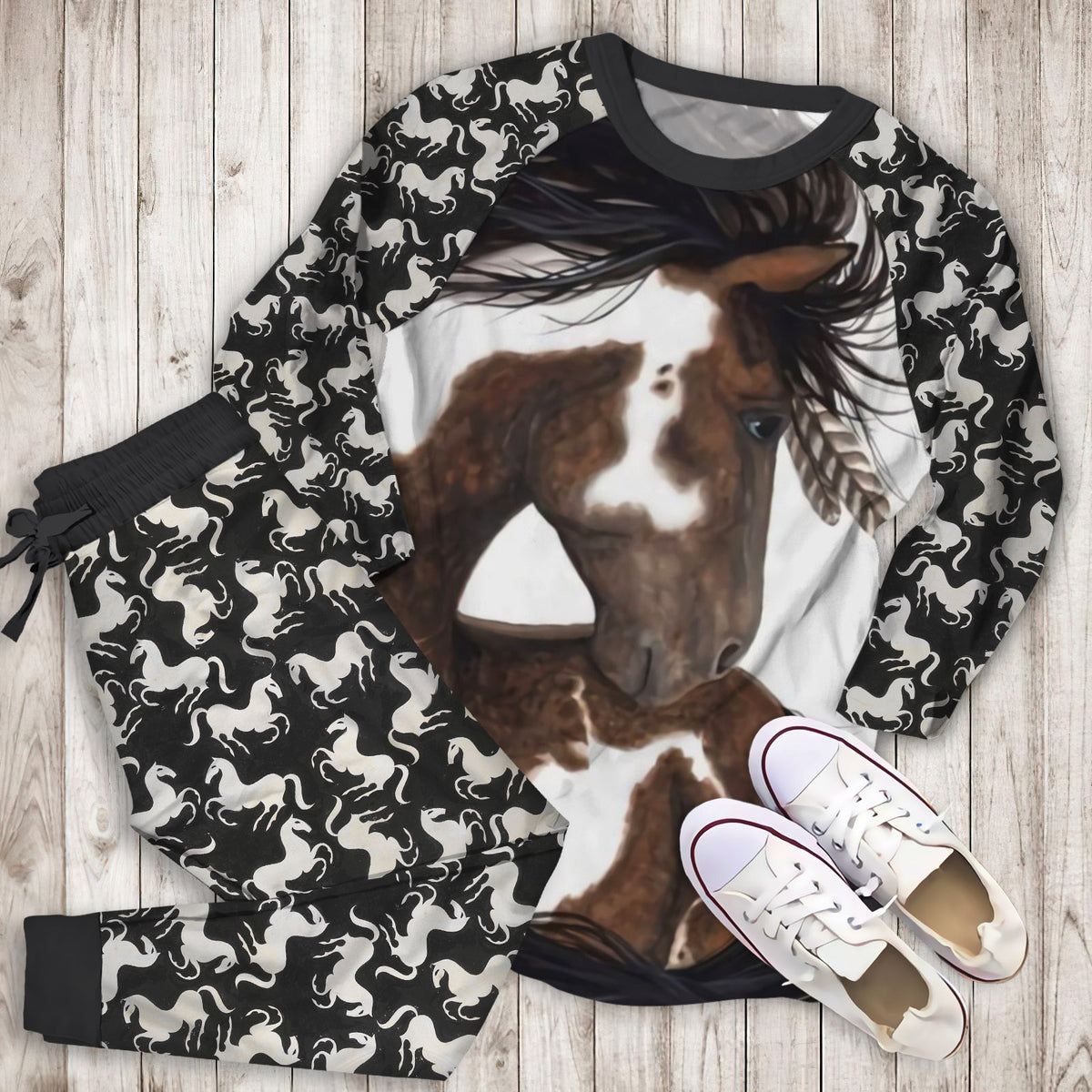 Horse Pajama Set | Pajamas | Cotton Sleepwear Sets | Soft Long Sleeve Pjs | Raglan Shirt and Pants Set