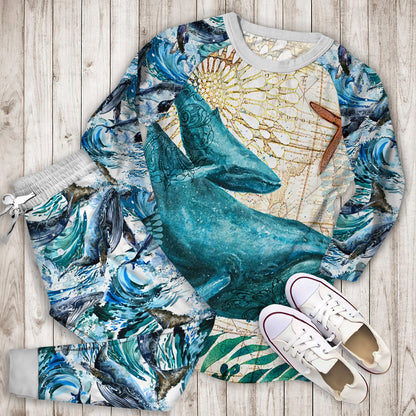Whale Pajama Set |Sleepwear Pjs Sets | Raglan Shirt Pants Set