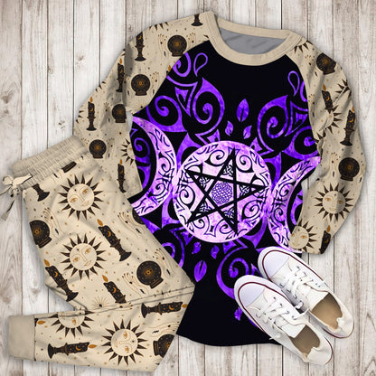 Wicca Triple Moon Pajama Set |Sleepwear Pjs Sets | Raglan Shirt Pants Set