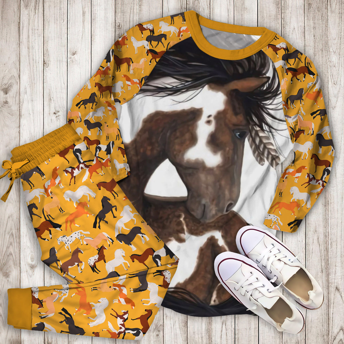 Horse Pajama Set | Pajamas | Cotton Sleepwear Sets | Soft Long Sleeve Pjs | Raglan Shirt and Pants Set