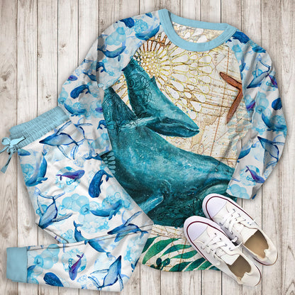 Whale Pajama Set |Sleepwear Pjs Sets | Raglan Shirt Pants Set