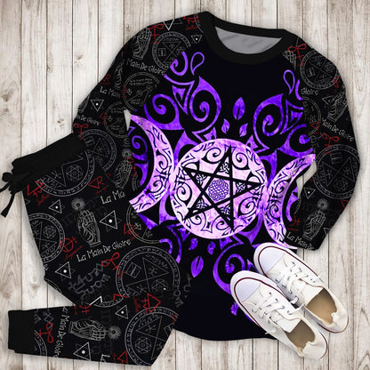 Wicca Triple Moon Pajama Set |Sleepwear Pjs Sets | Raglan Shirt Pants Set