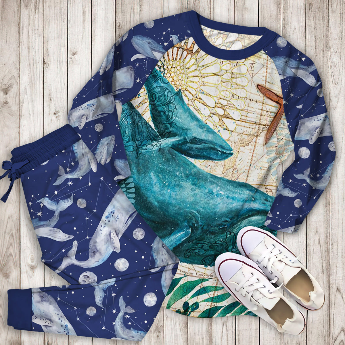 Whale Pajama Set |Sleepwear Pjs Sets | Raglan Shirt Pants Set