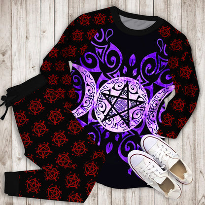 Wicca Triple Moon Pajama Set |Sleepwear Pjs Sets | Raglan Shirt Pants Set