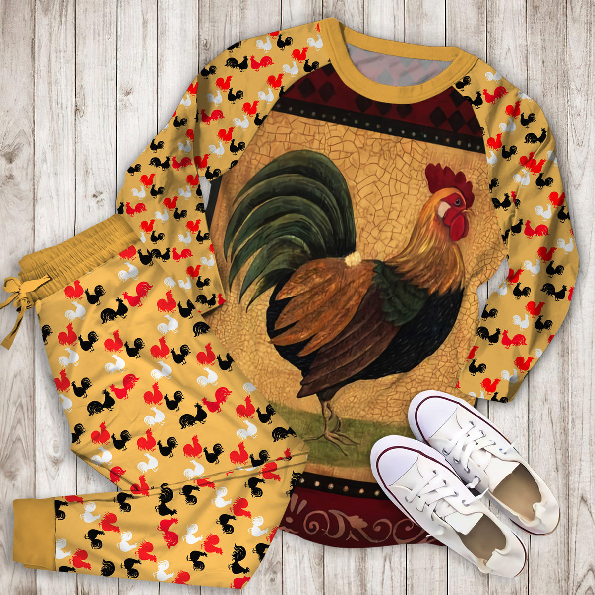 Rooster Pajama Set | Pajamas | Cotton Sleepwear Sets | Soft Long Sleeve Pjs | Raglan Shirt and Pants Set