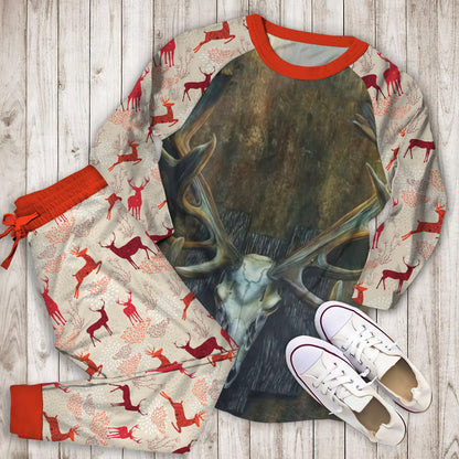 Deer Deer Skull Pajama Set | Pajamas | Cotton Sleepwear Sets | Soft Long Sleeve Pjs | Raglan Shirt and Pants Set