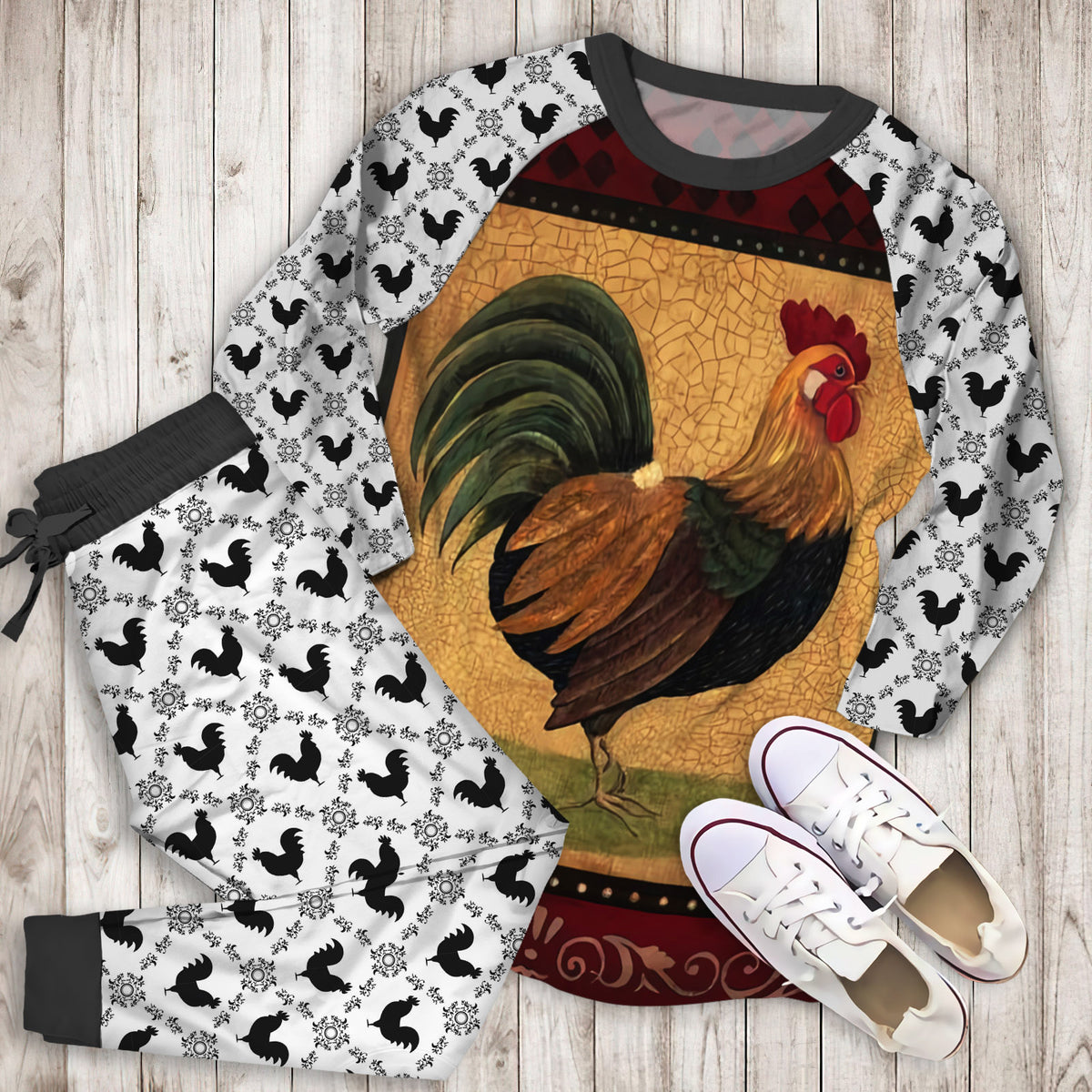 Rooster Pajama Set | Pajamas | Cotton Sleepwear Sets | Soft Long Sleeve Pjs | Raglan Shirt and Pants Set