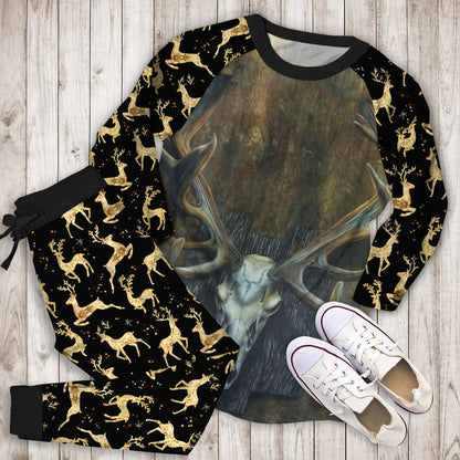 Deer Deer Skull Pajama Set | Pajamas | Cotton Sleepwear Sets | Soft Long Sleeve Pjs | Raglan Shirt and Pants Set