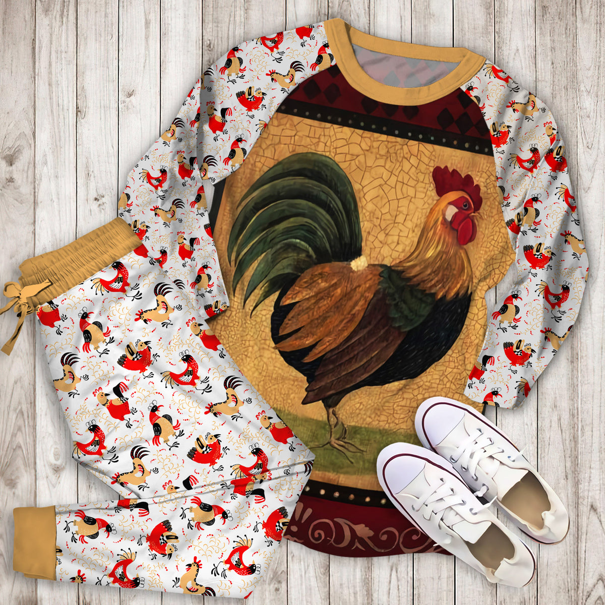 Rooster Pajama Set | Pajamas | Cotton Sleepwear Sets | Soft Long Sleeve Pjs | Raglan Shirt and Pants Set