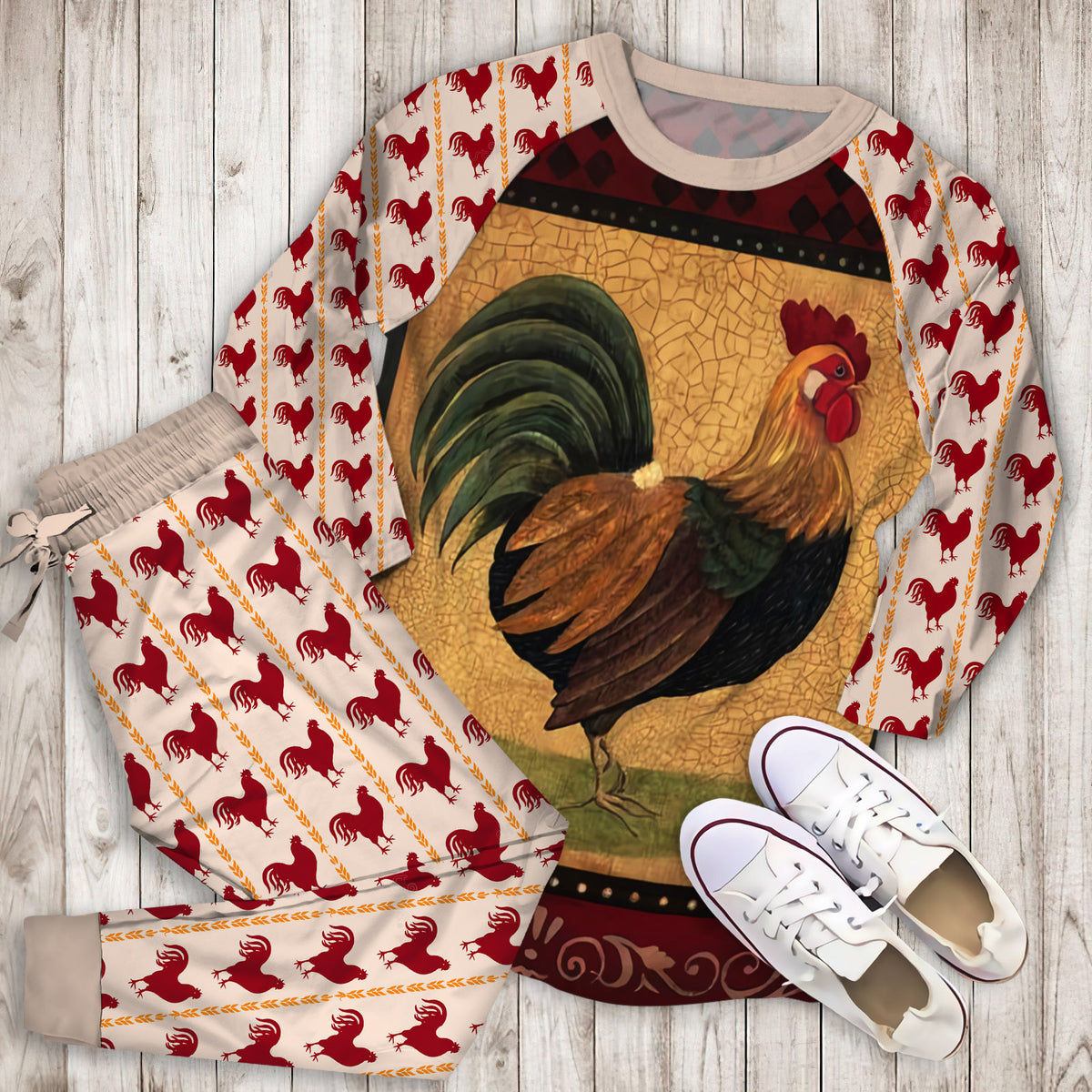 Rooster Pajama Set | Pajamas | Cotton Sleepwear Sets | Soft Long Sleeve Pjs | Raglan Shirt and Pants Set