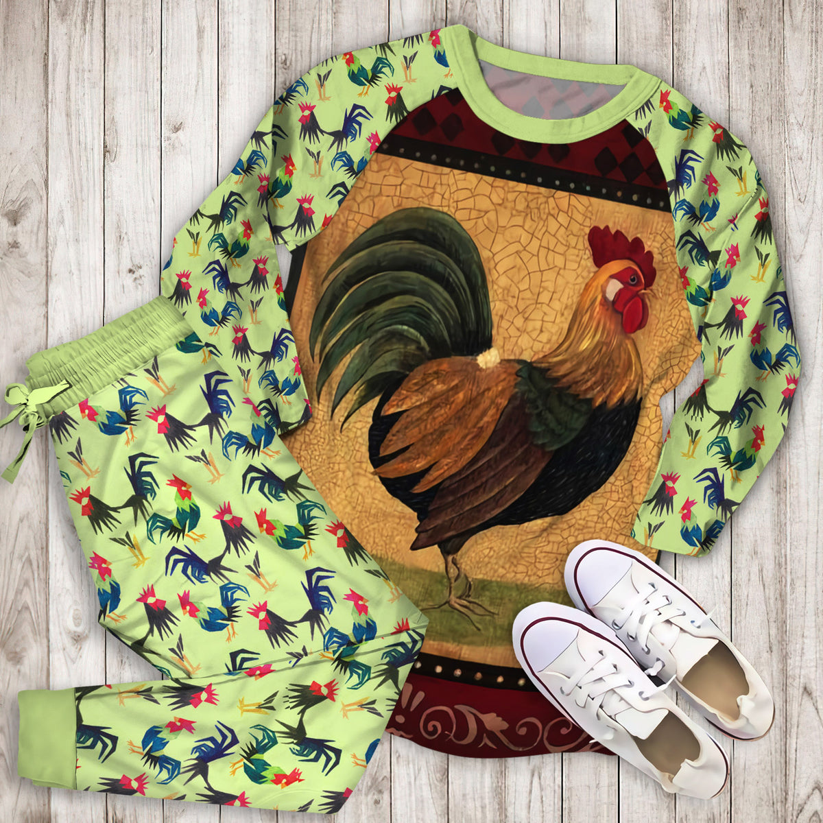 Rooster Pajama Set | Pajamas | Cotton Sleepwear Sets | Soft Long Sleeve Pjs | Raglan Shirt and Pants Set