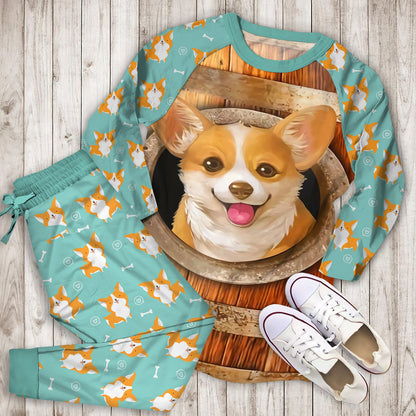 Corgi Hide And Seek Personalized Name Pajama Set | Pajamas | Cotton Sleepwear Sets | Soft Long Sleeve Pjs | Raglan Shirt and Pants Set