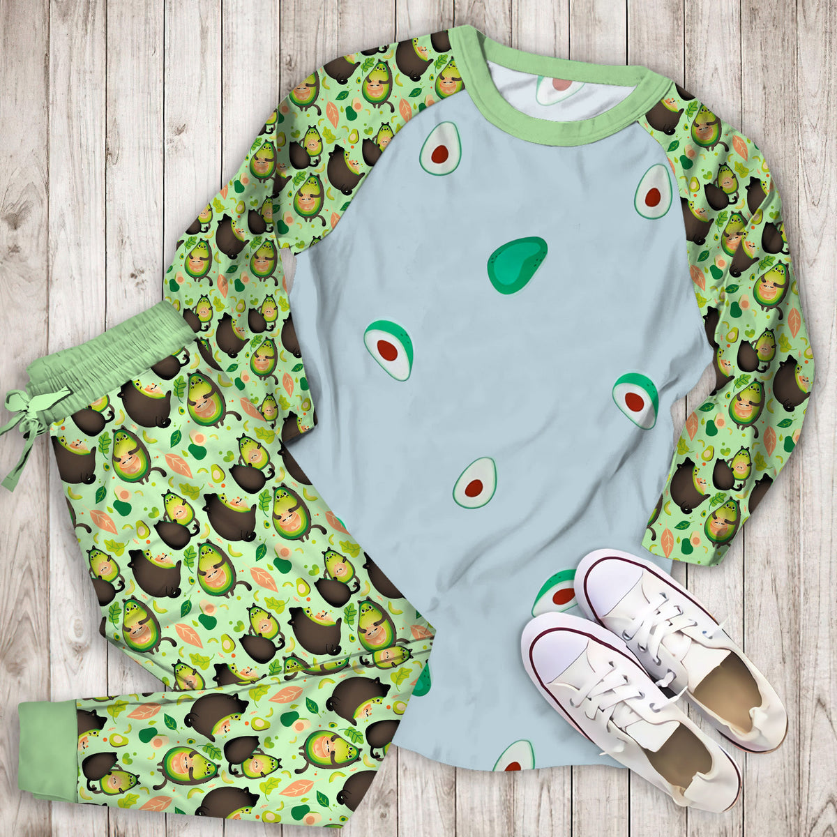Avocado Pajama Set |Sleepwear Pjs Sets | Raglan Shirt Pants Set