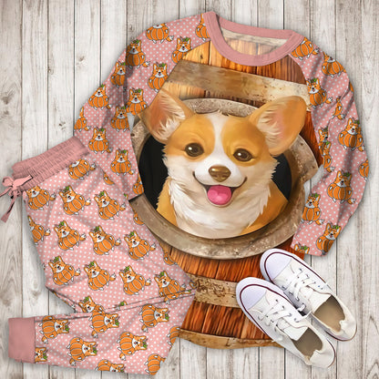 Corgi Hide And Seek Personalized Name Pajama Set | Pajamas | Cotton Sleepwear Sets | Soft Long Sleeve Pjs | Raglan Shirt and Pants Set