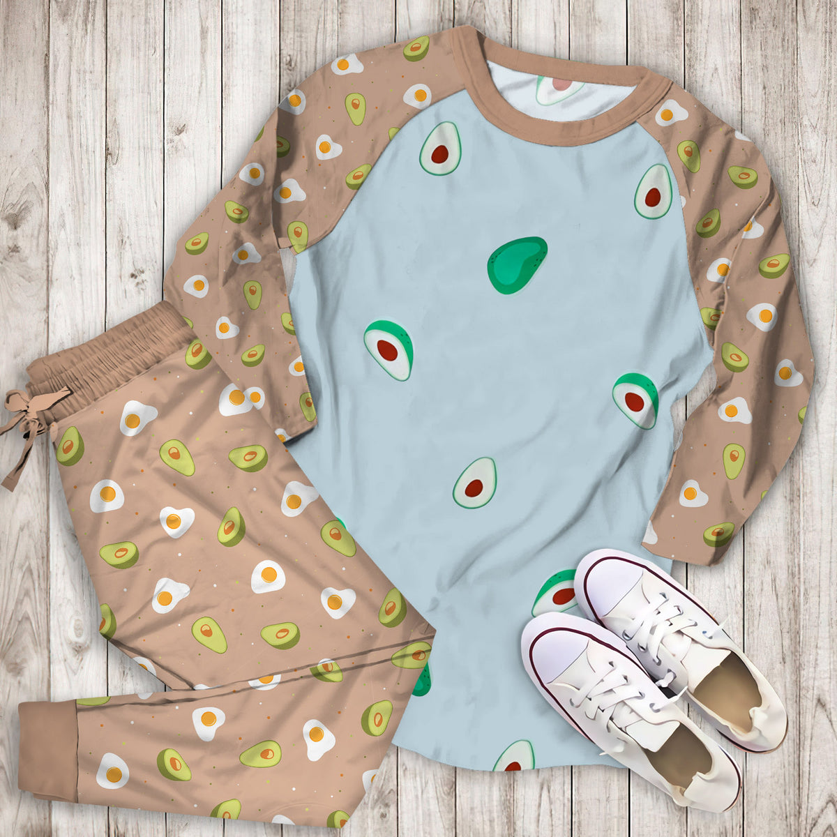 Avocado Pajama Set |Sleepwear Pjs Sets | Raglan Shirt Pants Set
