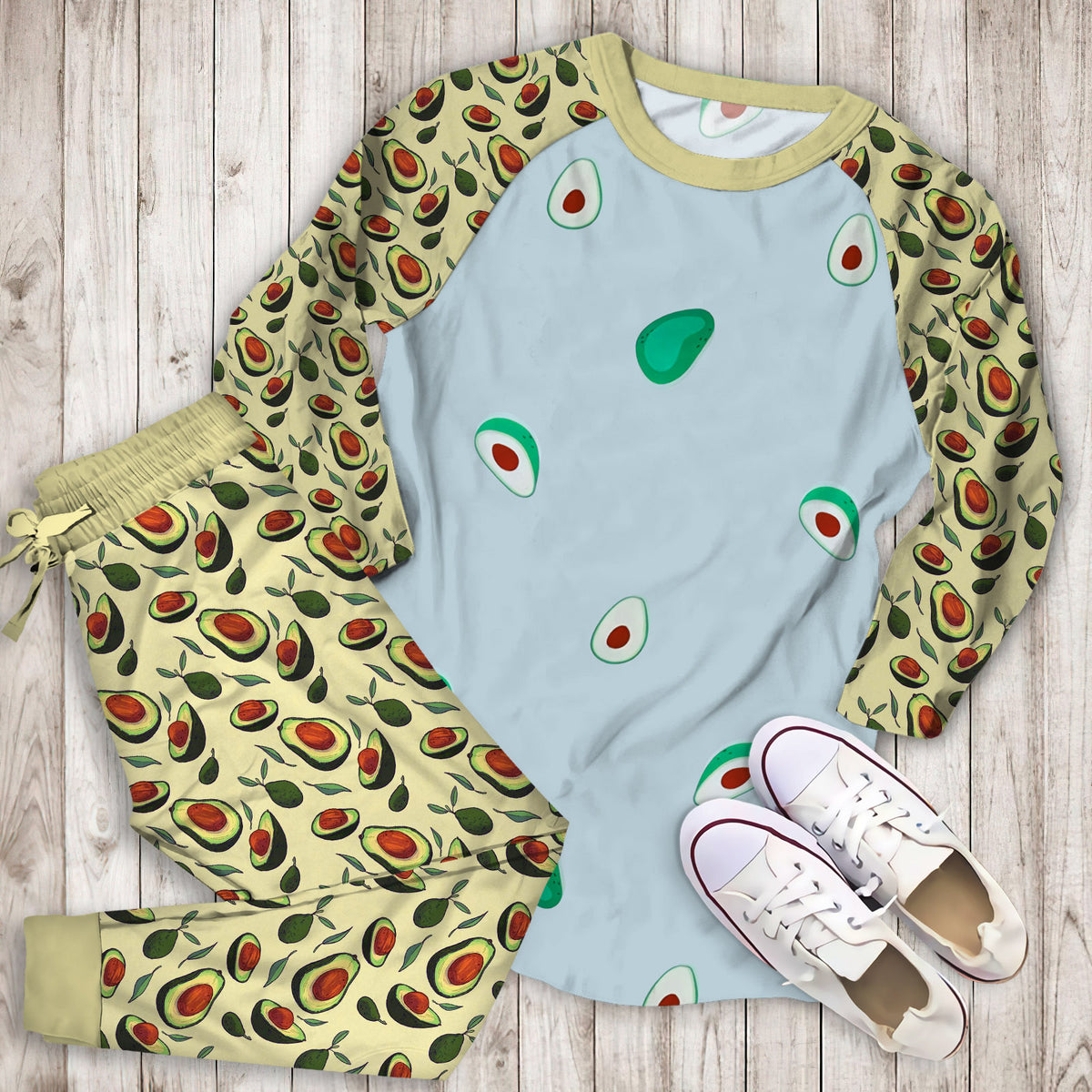 Avocado Pajama Set |Sleepwear Pjs Sets | Raglan Shirt Pants Set