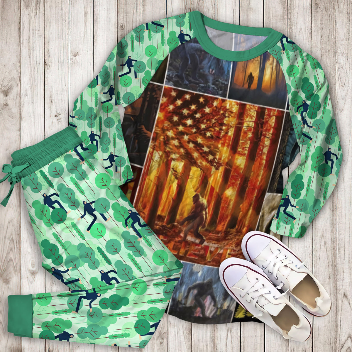 Bigfoot Pajama Set |Sleepwear Pjs Sets | Raglan Shirt Pants Set
