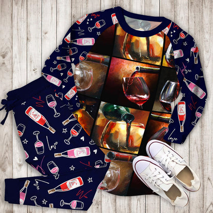 Wine Pajama Set | Pajamas | Cotton Sleepwear Sets | Soft Long Sleeve Pjs | Raglan Shirt and Pants Set