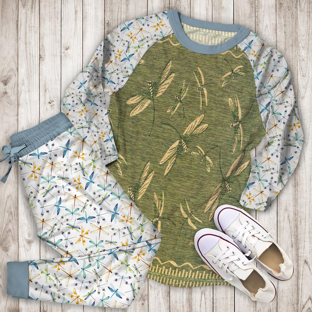 Dragonfly Flight Pajama Set |Sleepwear Pjs Sets | Raglan Shirt Pants Set