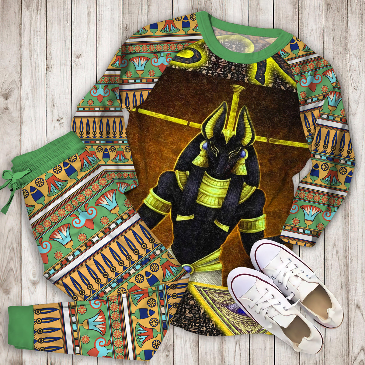 Ancient Egyptian Gods Pajama Set | Pajamas | Cotton Sleepwear Sets | Soft Long Sleeve Pjs | Raglan Shirt and Pants Set