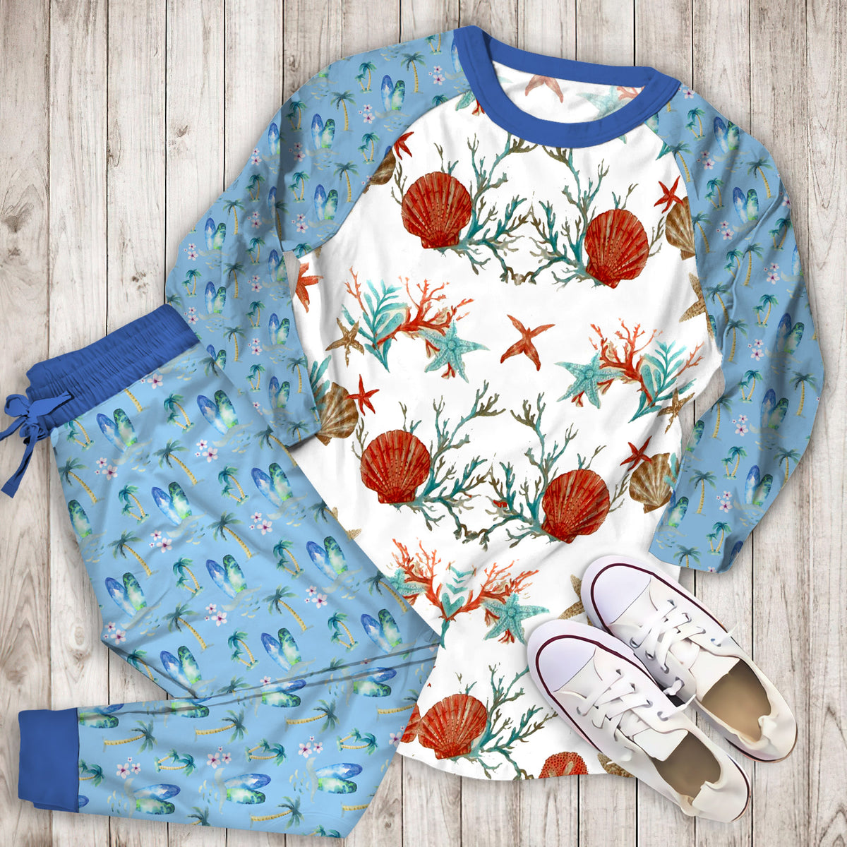 Pebble Beach Pajama Set | Pajamas | Cotton Sleepwear Sets | Soft Long Sleeve Pjs | Raglan Shirt and Pants Set