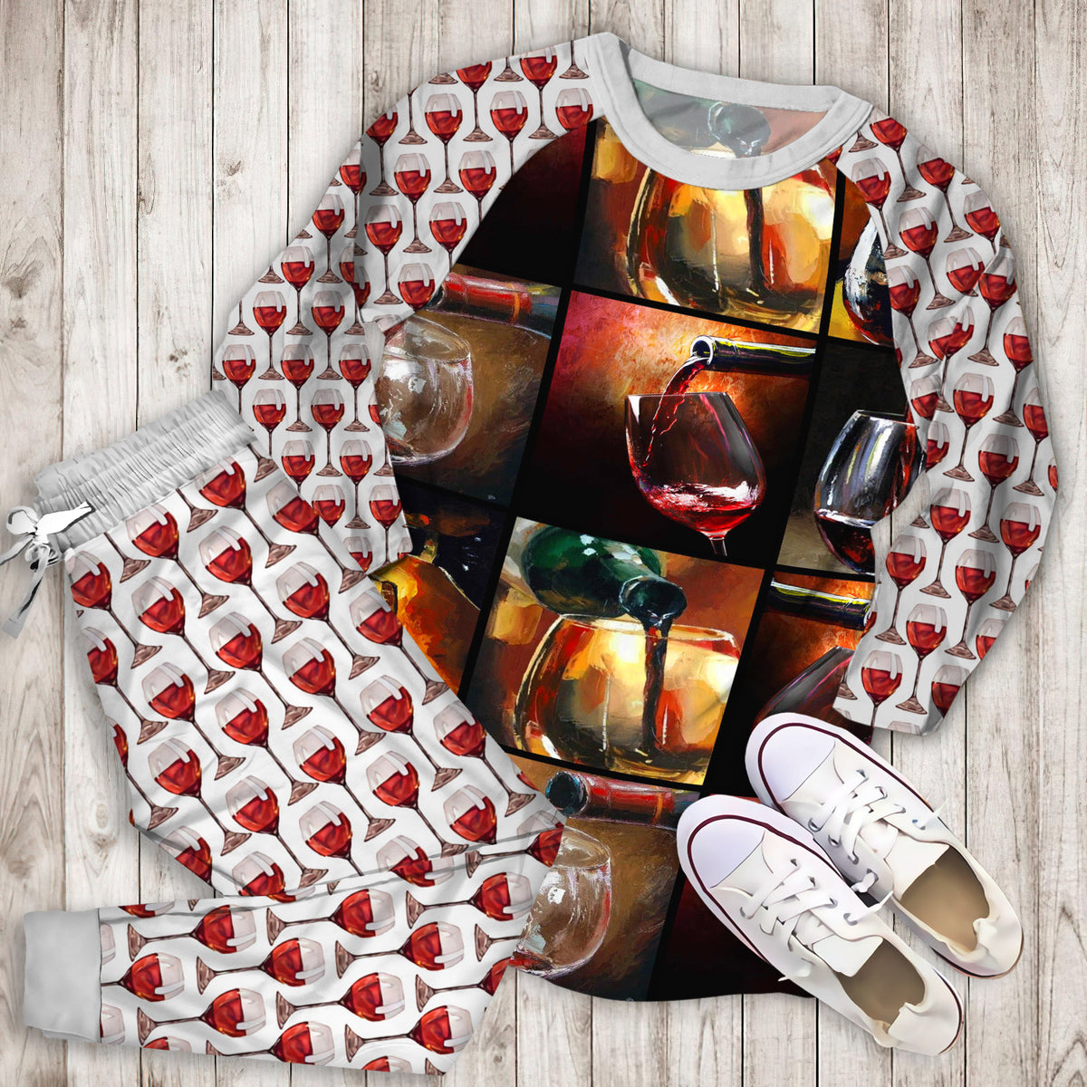 Wine Pajama Set | Pajamas | Cotton Sleepwear Sets | Soft Long Sleeve Pjs | Raglan Shirt and Pants Set