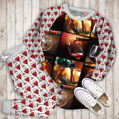 Wine Pajama Set | Pajamas | Cotton Sleepwear Sets | Soft Long Sleeve Pjs | Raglan Shirt and Pants Set