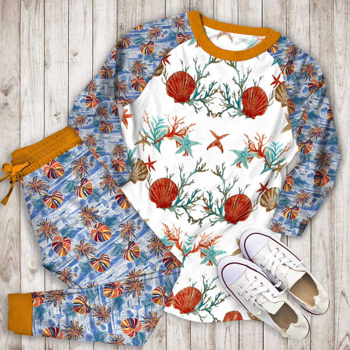 Pebble Beach Pajama Set | Pajamas | Cotton Sleepwear Sets | Soft Long Sleeve Pjs | Raglan Shirt and Pants Set
