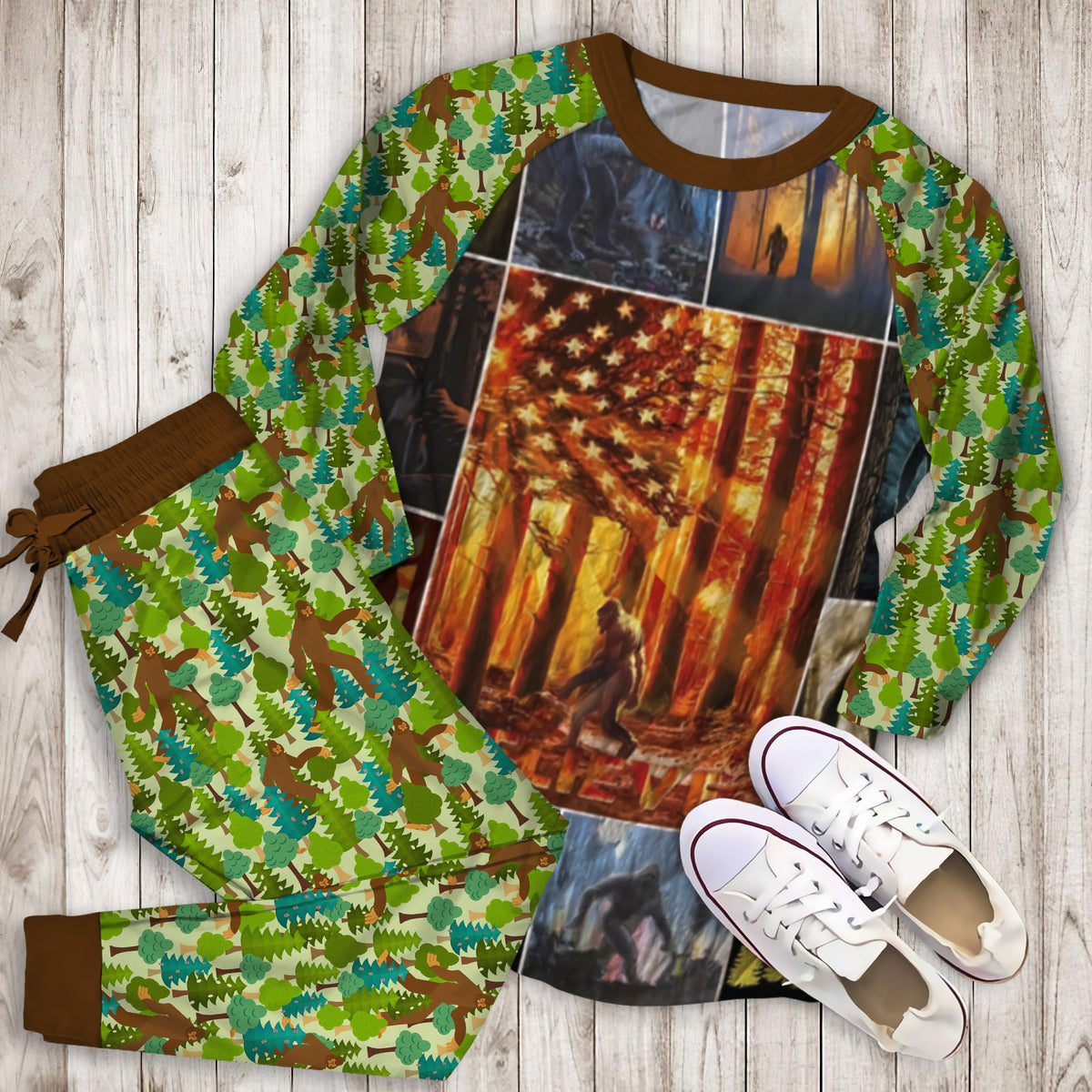 Bigfoot Pajama Set |Sleepwear Pjs Sets | Raglan Shirt Pants Set