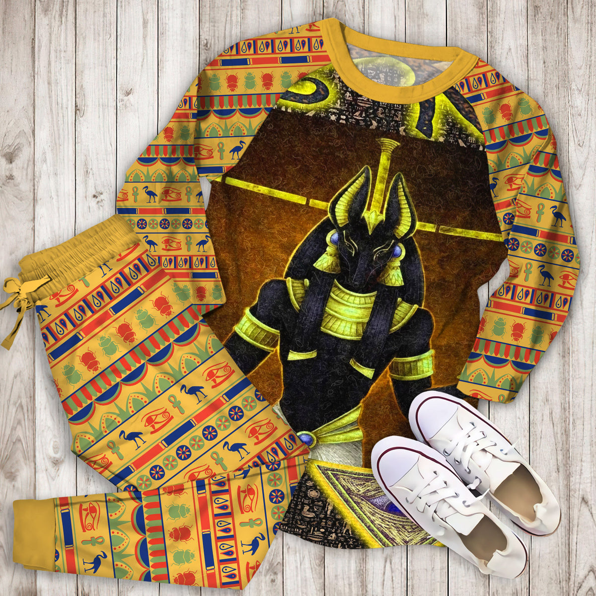 Ancient Egyptian Gods Pajama Set | Pajamas | Cotton Sleepwear Sets | Soft Long Sleeve Pjs | Raglan Shirt and Pants Set