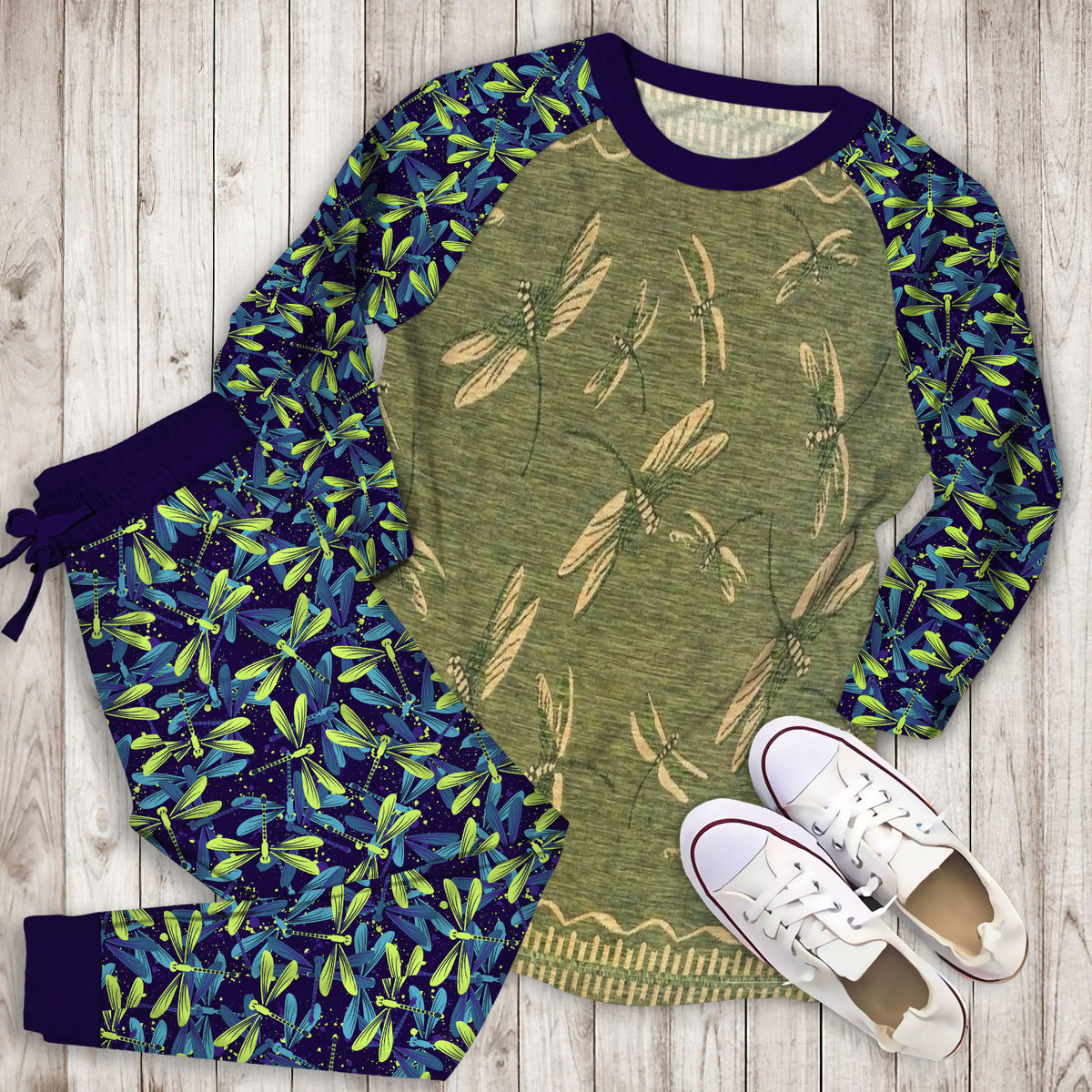 Dragonfly Flight Pajama Set |Sleepwear Pjs Sets | Raglan Shirt Pants Set
