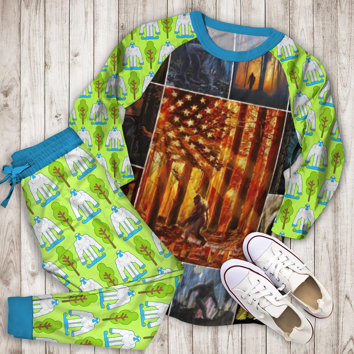 Bigfoot Pajama Set |Sleepwear Pjs Sets | Raglan Shirt Pants Set