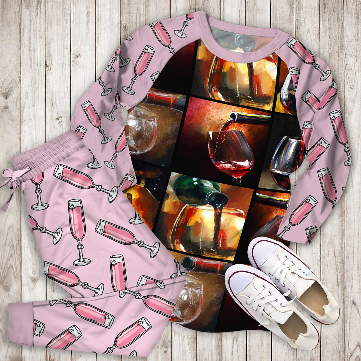 Wine Pajama Set | Pajamas | Cotton Sleepwear Sets | Soft Long Sleeve Pjs | Raglan Shirt and Pants Set