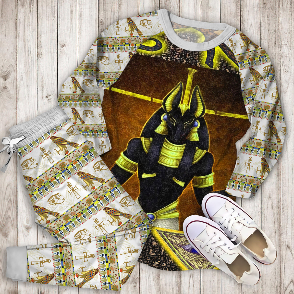Ancient Egyptian Gods Pajama Set | Pajamas | Cotton Sleepwear Sets | Soft Long Sleeve Pjs | Raglan Shirt and Pants Set