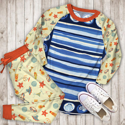 Coastal Stripes And Pajama Set | Pajamas | Cotton Sleepwear Sets | Soft Long Sleeve Pjs | Raglan Shirt and Pants Set