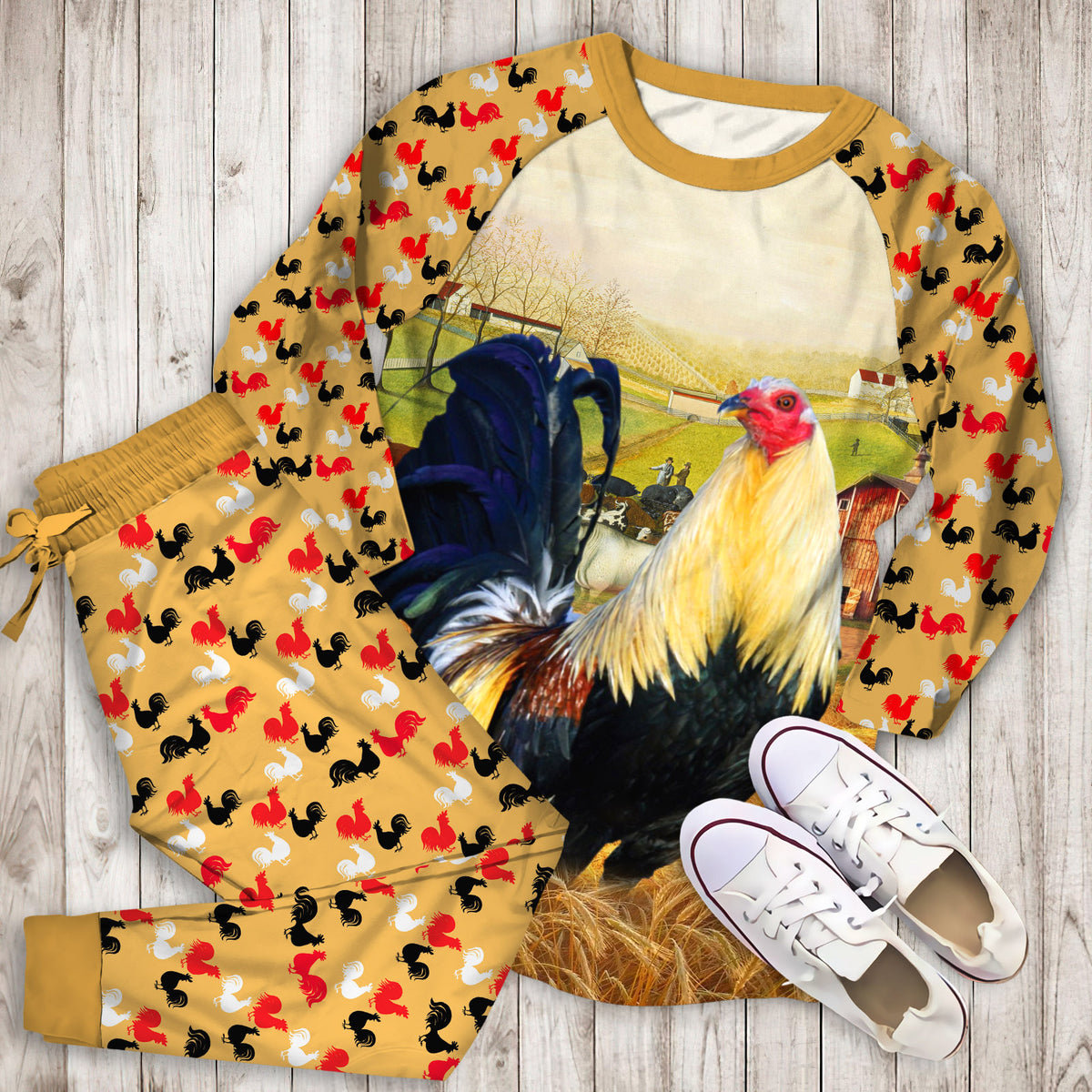 Rooster Veara Pajama Set |Sleepwear Pjs Sets | Raglan Shirt Pants Set