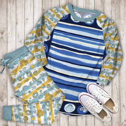 Coastal Stripes And Pajama Set | Pajamas | Cotton Sleepwear Sets | Soft Long Sleeve Pjs | Raglan Shirt and Pants Set