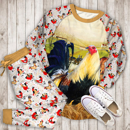 Rooster Veara Pajama Set |Sleepwear Pjs Sets | Raglan Shirt Pants Set
