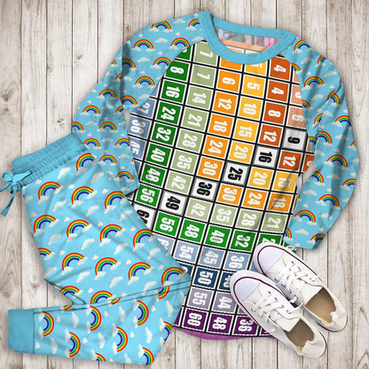 Rainbow Multiplication Chart Pajama Set |Sleepwear Pjs Sets | Raglan Shirt Pants Set