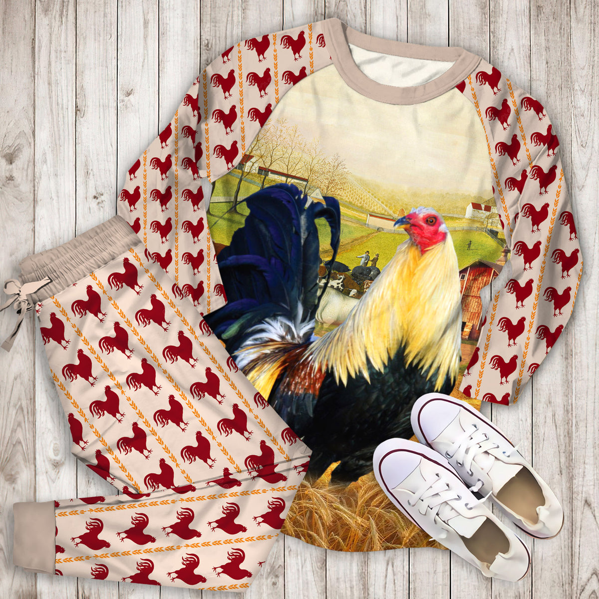 Rooster Veara Pajama Set |Sleepwear Pjs Sets | Raglan Shirt Pants Set