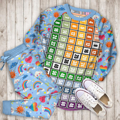 Rainbow Multiplication Chart Pajama Set |Sleepwear Pjs Sets | Raglan Shirt Pants Set