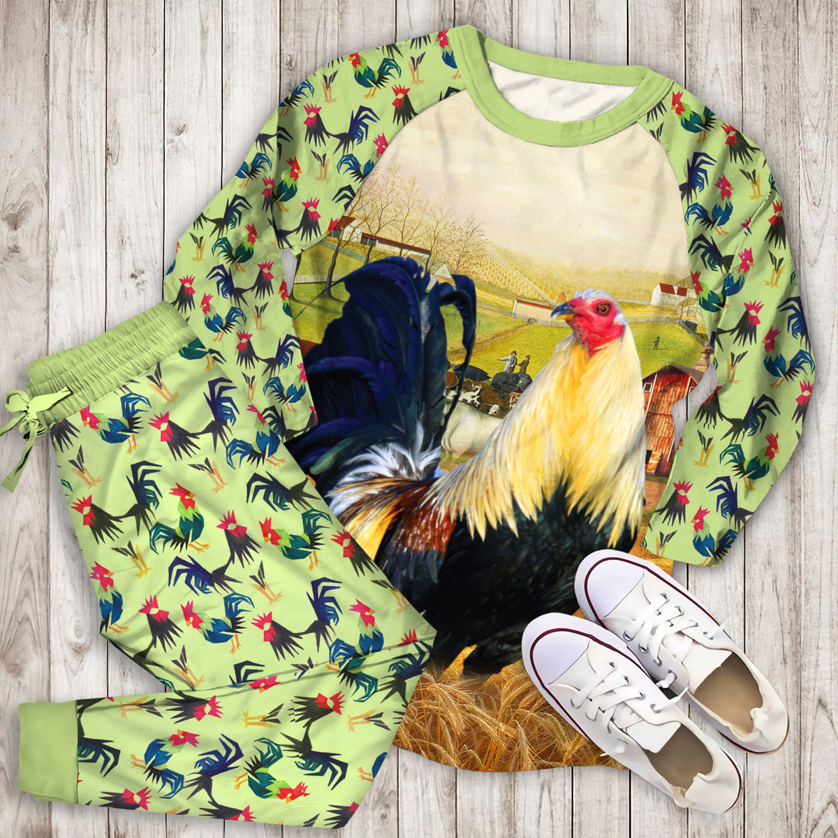 Rooster Veara Pajama Set |Sleepwear Pjs Sets | Raglan Shirt Pants Set