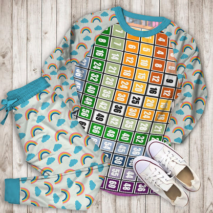 Rainbow Multiplication Chart Pajama Set |Sleepwear Pjs Sets | Raglan Shirt Pants Set