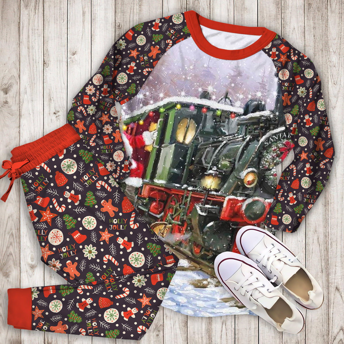 Christmas Reindeer Santa Claus Pajama Set | Pajamas | Cotton Sleepwear Sets | Soft Long Sleeve Pjs | Raglan Shirt and Pants Set