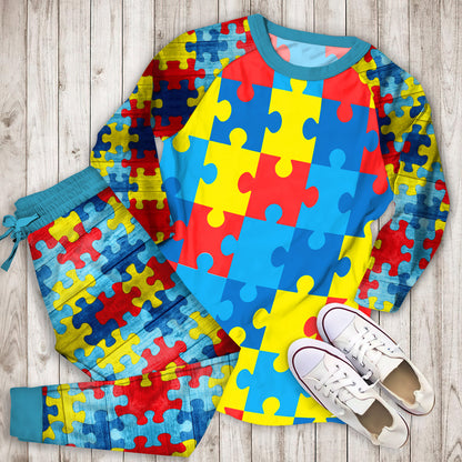 Autism Awareness Puzzles Pajama Set |Sleepwear Pjs Sets | Raglan Shirt Pants Set