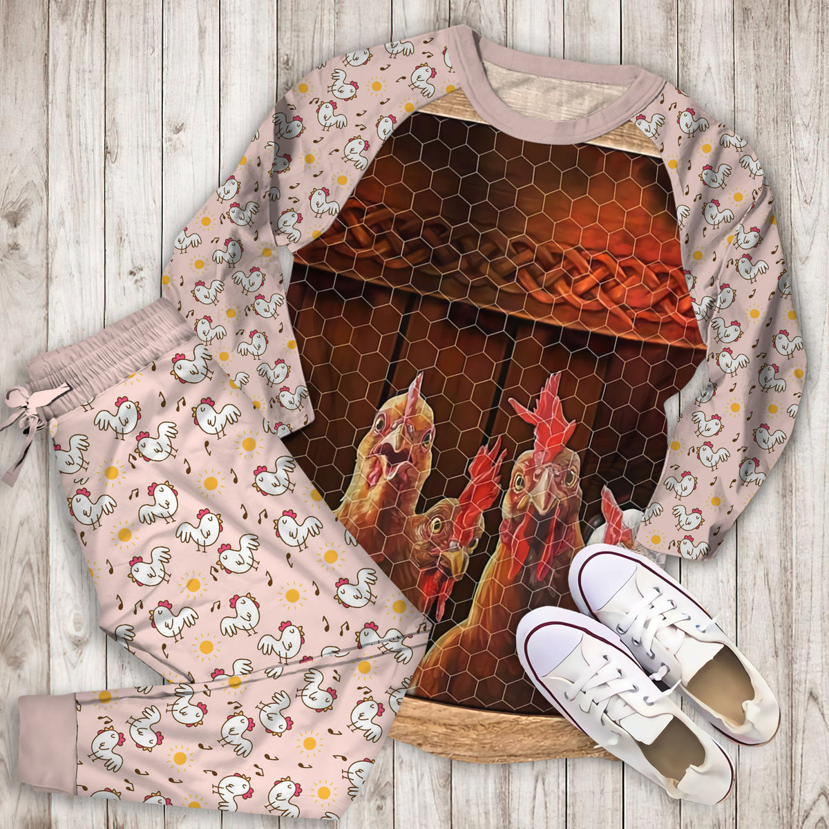 Chicken Pajama Set | Pajamas | Cotton Sleepwear Sets | Soft Long Sleeve Pjs | Raglan Shirt and Pants Set