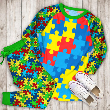 Autism Awareness Puzzles Pajama Set |Sleepwear Pjs Sets | Raglan Shirt Pants Set