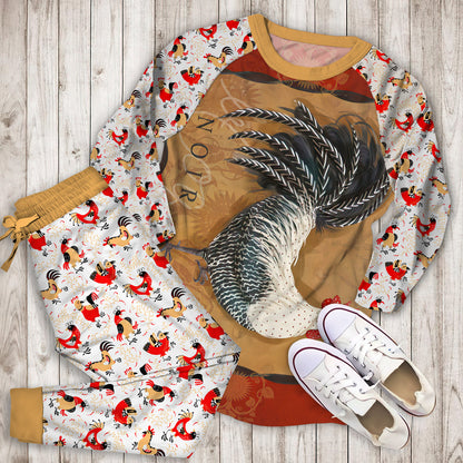 Rooster Noir Pajama Set | Pajamas | Cotton Sleepwear Sets | Soft Long Sleeve Pjs | Raglan Shirt and Pants Set