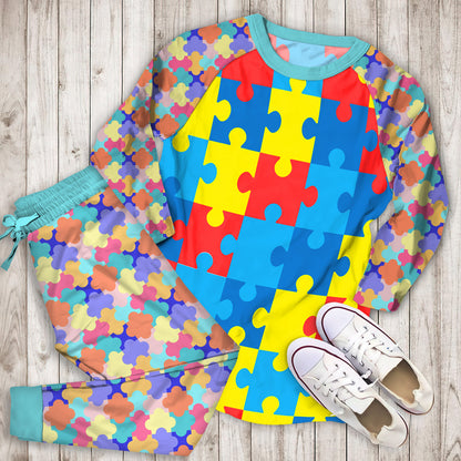 Autism Awareness Puzzles Pajama Set |Sleepwear Pjs Sets | Raglan Shirt Pants Set